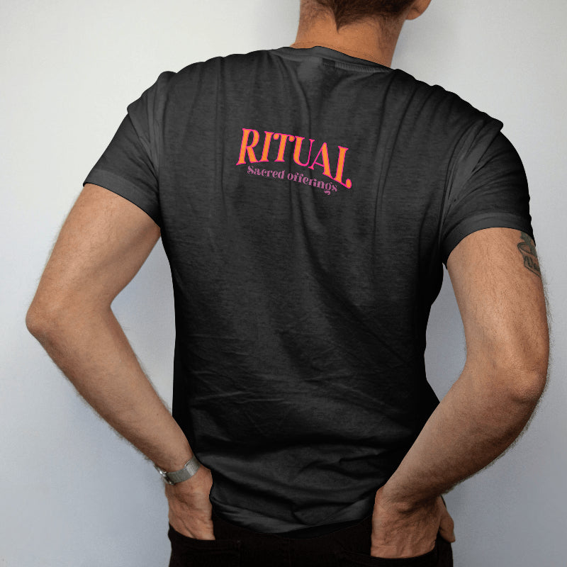 Ritual militia graphic shirt, black red triangle design, rebellion streetwear